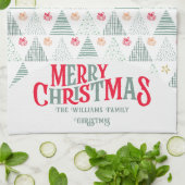 Retro Green Christmas Trees Modern Abstract Unique キッチンタオル (折り畳み)