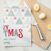 Retro Green Christmas Trees Modern Abstract Unique キッチンタオル (四つ折り)