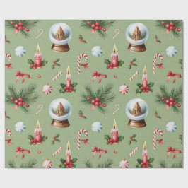 Retro Green Christmas Wrapping Paper ラッピングペーパー