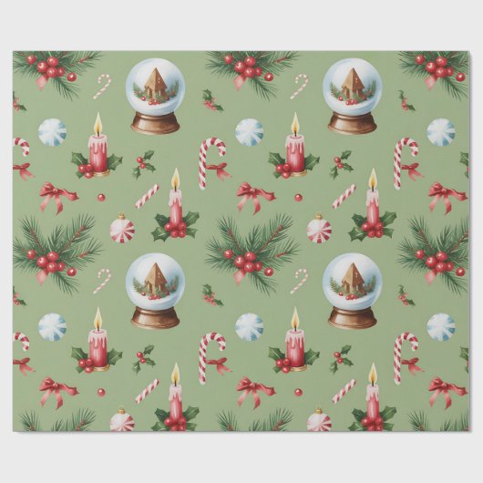 Retro Green Christmas Wrapping Paper ラッピングペーパー (フラット)