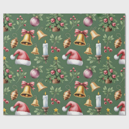 Retro Green Christmas Wrapping Paper ラッピングペーパー
