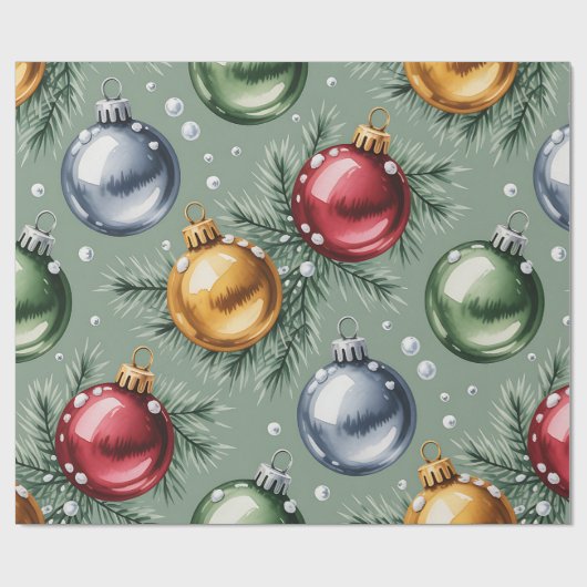 Retro Green Christmas Wrapping Paper ラッピングペーパー (フラット)