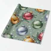Retro Green Christmas Wrapping Paper ラッピングペーパー (アンロールド)