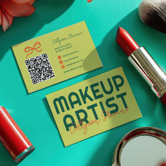 Retro Green Citrus Makeup Artist QR Code 名刺
