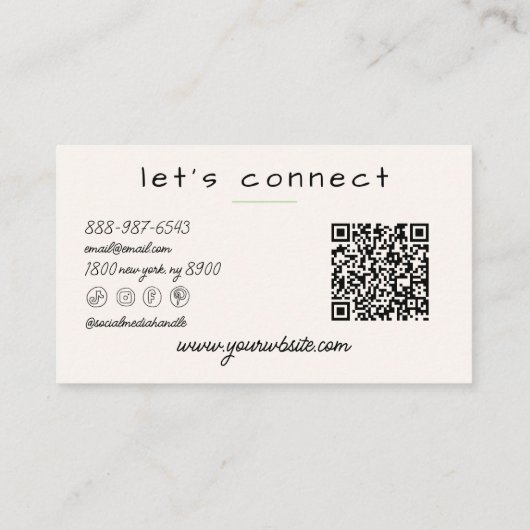 Retro Green Cream Wavy Checkered Boho QR Code 名刺 (裏面)