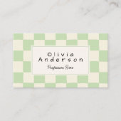 Retro Green Cream Wavy Checkered Boho QR Code 名刺 (正面)