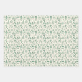 Retro Green Doodle Christmas Wrapping Paper ラッピングペーパーシート (正面3)