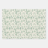 Retro Green Doodle Christmas Wrapping Paper ラッピングペーパーシート (正面2)