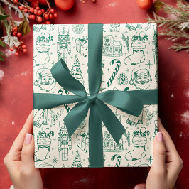 Retro Green Doodle Christmas Wrapping Paper ラッピングペーパーシート