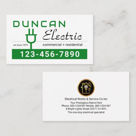 Retro Green Electric Power Plug 名刺 (正面/裏面)