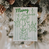 Retro Green Funny Christmas Trees Bow Non Photo シーズンカード