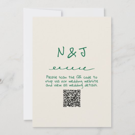 Retro Green Hand Drawn Quirky QR Code Wedding 招待状 (裏面)
