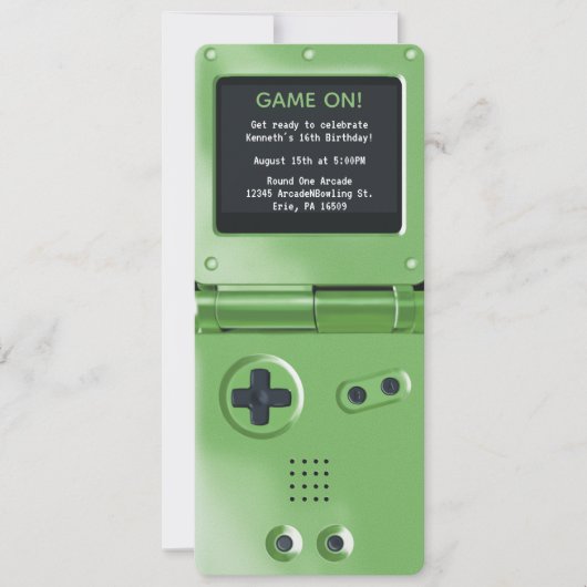 Retro Green Handheld Gaming Birthday Invitation 招待状 (正面)