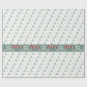 Retro Green Hygge Merry Christmas Trees Name ラッピングペーパー (フラット)