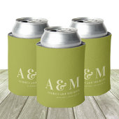 Retro Green & Ivory Monogram Wedding Can Cooler 缶クーラー