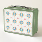 Retro green lunchbox with a floral tile pattern  メタルランチボックス (裏面)