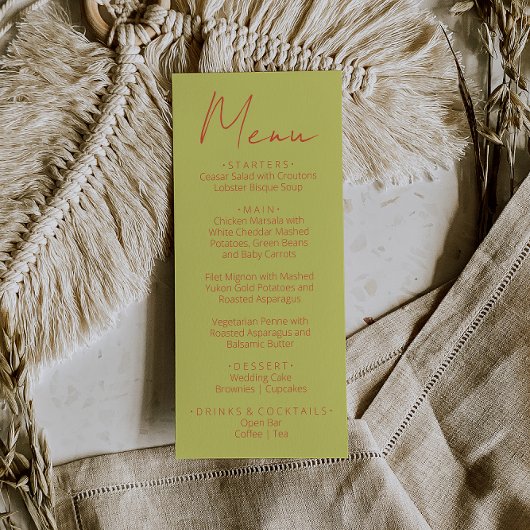 Retro Green Orange Hand Written Wedding Menu メニュー