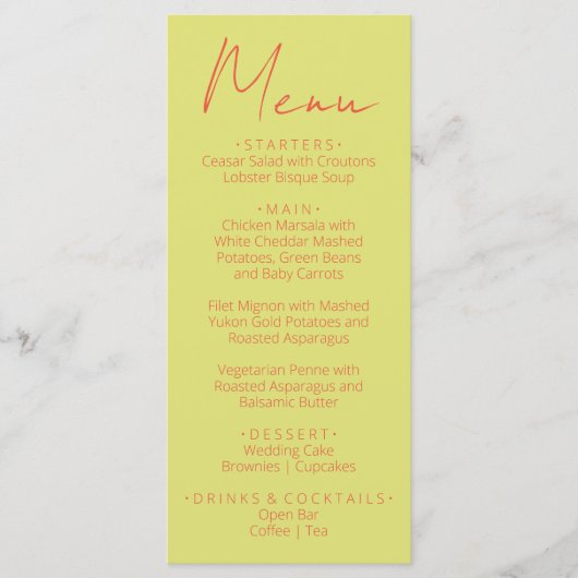 Retro Green Orange Hand Written Wedding Menu メニュー (正面)