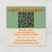 Retro Green Orange QR Code Groovy Checkered Boho スクエア名刺 (裏面)