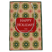 Retro Green Pine Star Red Lace Design Holiday ミディアムペーパーバッグ (正面)