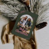 Retro Green & Pink Bow Arch Photo Christmas シーズンカード