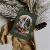 Retro Green & Pink Bow Arch Photo Christmas シーズンカード