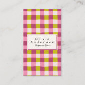 Retro Green Pink Checkered Gingham Girly QR Code 名刺 (正面)