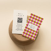 Retro Green Pink Checkered Gingham Girly QR Code 名刺