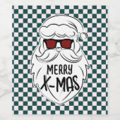 Retro Green Pink Checkered Santa Claus Christmas  ワインラベル (シングルラベル)