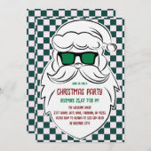 Retro Green Pink Checkered Santa Claus Christmas  招待状 (正面/裏面)