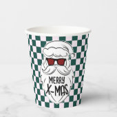 Retro Green Pink Checkered Santa Claus Christmas  紙コップ (正面)