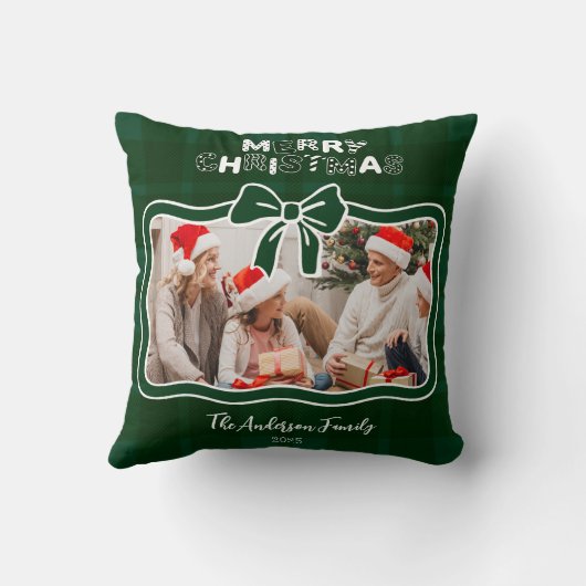 Retro Green Plaid Whimsical Christmas  クッション (裏面)