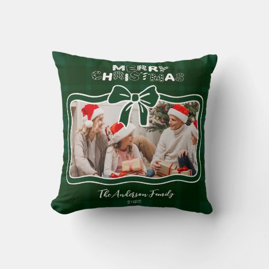 Retro Green Plaid Whimsical Christmas  クッション (正面)