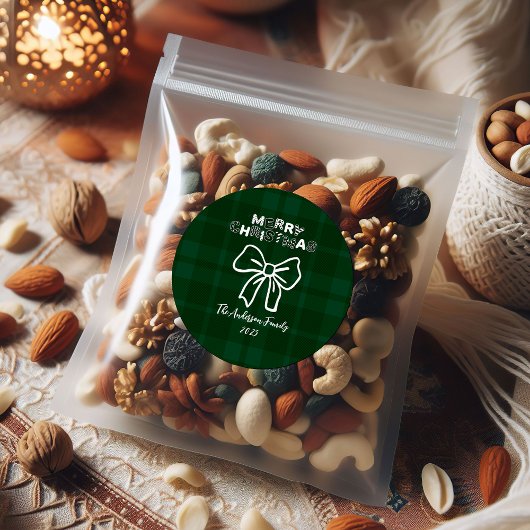 Retro Green Plaid Whimsical Christmas  ラウンドシール