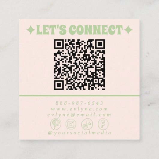 Retro Green QR Code 70s Boho Groovy Unique Trendy スクエア名刺 (裏面)