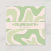 Retro Green QR Code 70s Boho Groovy Unique Trendy スクエア名刺 (正面)