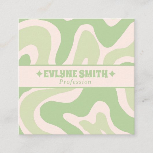 Retro Green QR Code 70s Boho Groovy Unique Trendy スクエア名刺 (正面)