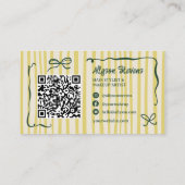 Retro Green Striped Quirky Hair photo qr code Logo 名刺 (裏面)