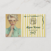 Retro Green Striped Quirky Hair photo qr code Logo 名刺 (正面)