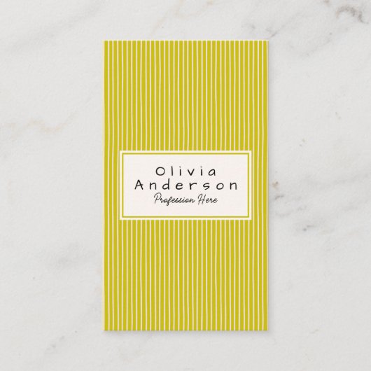 Retro Green Stripes Trendy Modern Funky QR Code 名刺 (正面)