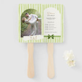 Retro Green Stripes Wedding Ceremony Program Fan ハンドファン (正面&裏面)