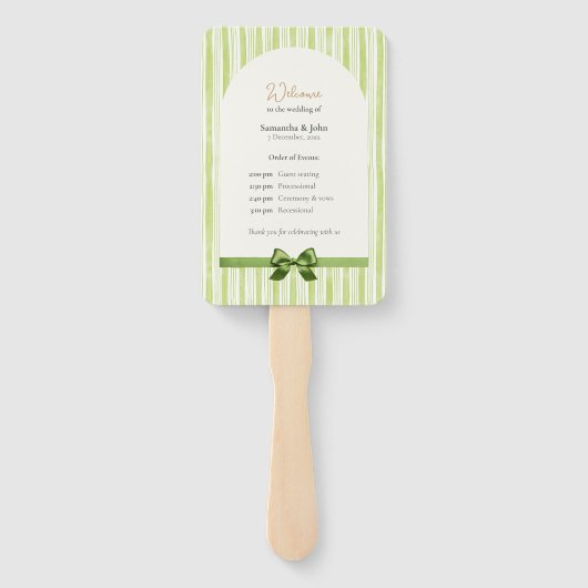 Retro Green Stripes Wedding Ceremony Program Fan ハンドファン (裏面)