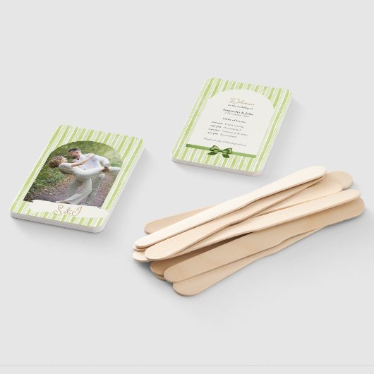 Retro Green Stripes Wedding Ceremony Program Fan ハンドファン (組立なし)