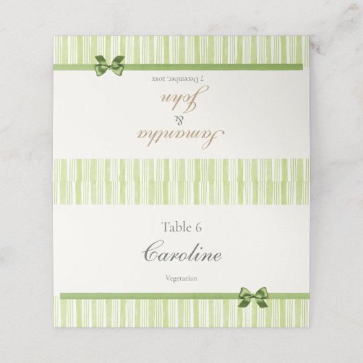 Retro Green Stripes with Meal Preference Table プレイスカード (外部開封)