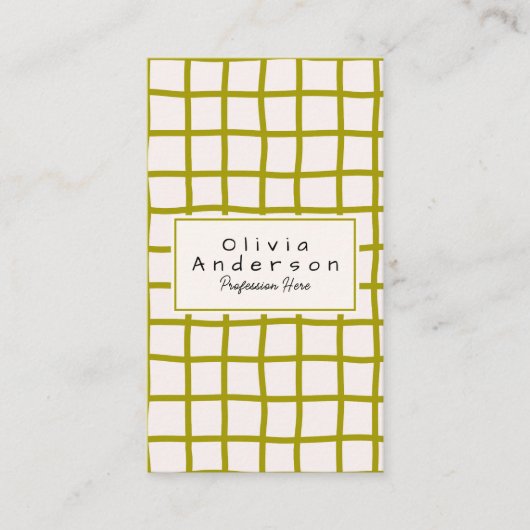 Retro Green Wavy Checkered Trendy Boho Funky 名刺 (正面)