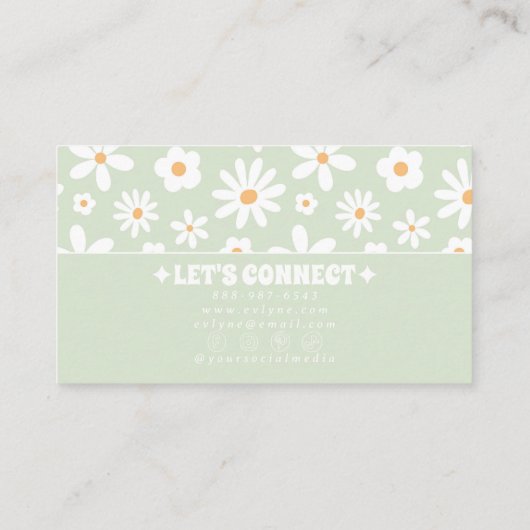 Retro Green White Groovy Floral Boho Unique Trendy 名刺 (裏面)