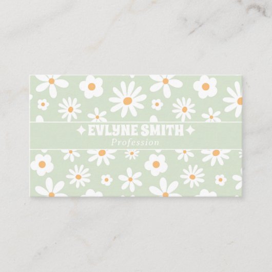 Retro Green White Groovy Floral Boho Unique Trendy 名刺 (正面)