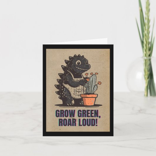 Retro Greenzilla – Cute Godzilla Gardening Sticker カード (正面)