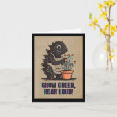 Retro Greenzilla – Cute Godzilla Gardening Sticker カード (黄色い花)