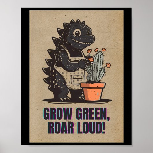 Retro Greenzilla – Cute Godzilla Gardening Sticker ポスター (正面)